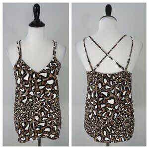 New Jade Melody Tam V-Neck Cat Leopard Animal Print Blouse Top Small